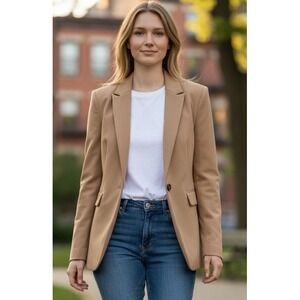 Nine West Women Tan Single Button Blazer Jacket Size 16 Professional Office